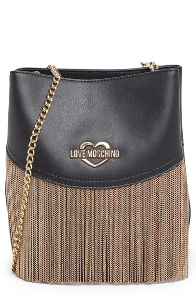 Shop Love Moschino Borsa Gold Chain Fringe Crossbody Bag In Nero