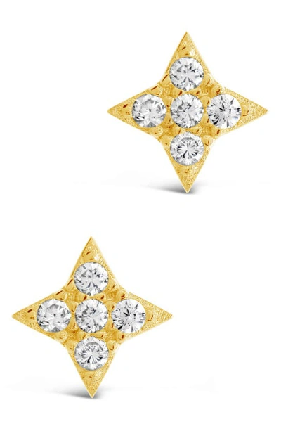 Sterling Forever Sterling Silver Four Pointed Cz Star Stud Earrings In Gold