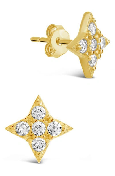 Sterling Forever Sterling Silver Four Pointed Cz Star Stud Earrings In Gold