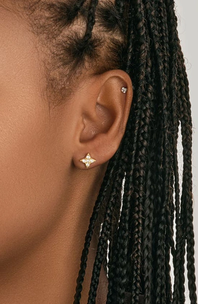 Sterling Forever Sterling Silver Four Pointed Cz Star Stud Earrings In Gold
