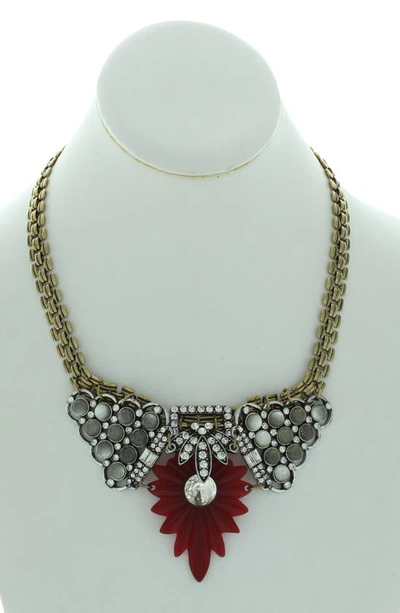 Shop Olivia Welles Gold Plated Rhinestone Statement Necklace In Gold / Red / Silver
