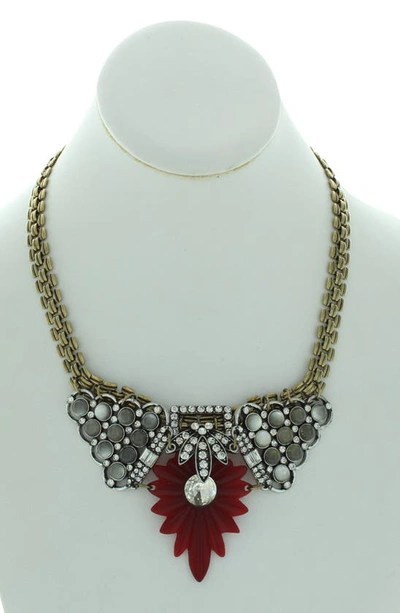 Olivia Welles Gold Plated Rhinestone Statement Necklace In Gold / Red / Silver