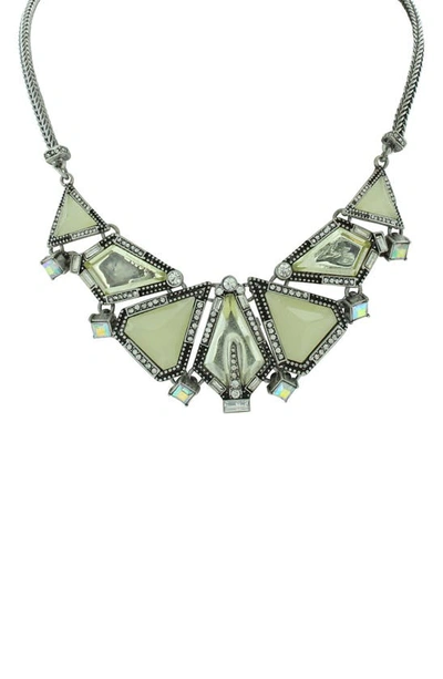 Shop Olivia Welles Silver-tone Iridescent Crystal Bib Necklace In Antique Silver / Yellow
