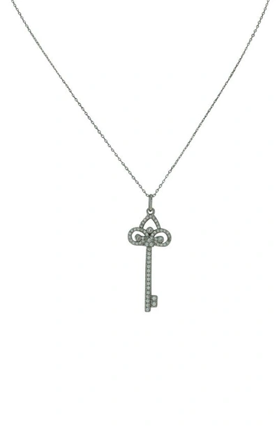 Shop Olivia Welles Silver-tone Regal Rhinestone Key Pendant Necklace In Silver / Clear