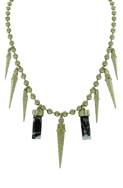 Shop Olivia Welles Gold Plated Alternating Icicle Beaded Statement Necklace In Gold / Black / White