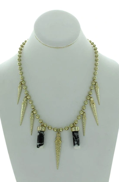 Shop Olivia Welles Gold Plated Alternating Icicle Beaded Statement Necklace In Gold / Black / White