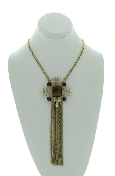 Shop Olivia Welles Double Strand Marled Stone Tassel Necklace In Gold / Brown