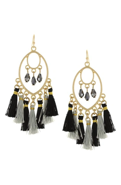 Shop Olivia Welles Beaded Tassel Chandelier Drop Earrings In Gold / Black