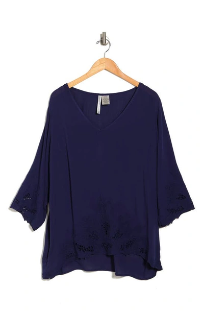 Shop Forgotten Grace Cutout Embroidered Blouse In Navy