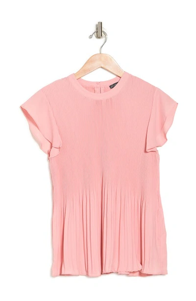 Shop Adrianna Papell Georgette Scoop Neck Solid Pleat Top In Sweet Blush