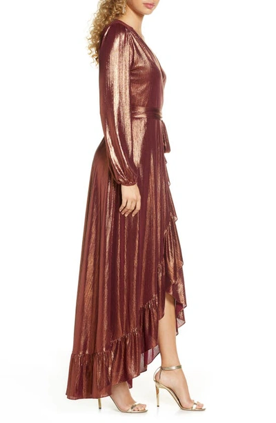 Shop Wayf Meryl Long Sleeve Wrap High/low Gown In Copper