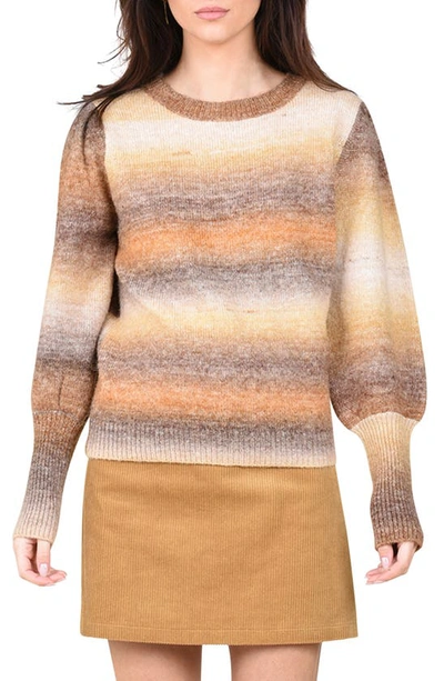 Shop Molly Bracken Ombré Stripe Crewneck Sweater In Camel
