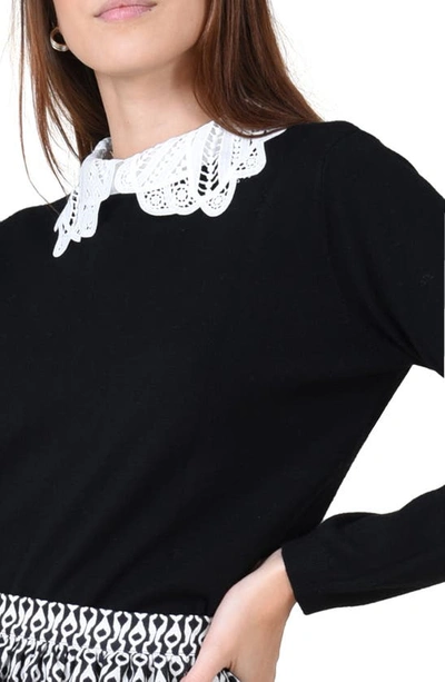 Shop Molly Bracken Lace Collar Sweater In Black