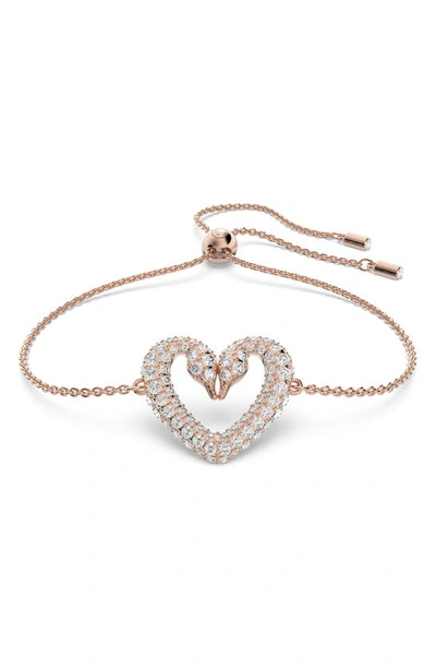 Swarovski Una Swan Heart Bracelet In Pink,gold | ModeSens