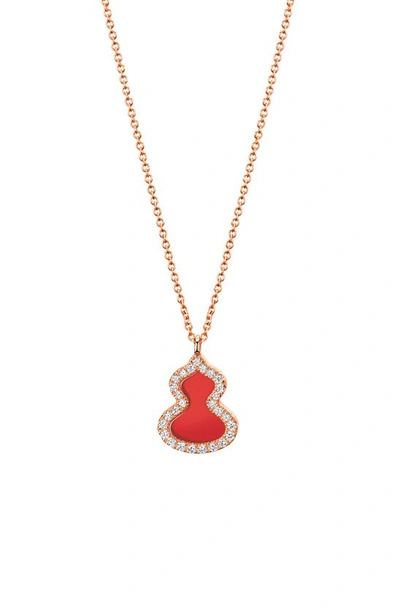Qeelin Wulu Red Agate & Diamond Pendant Necklace In Rose Gold