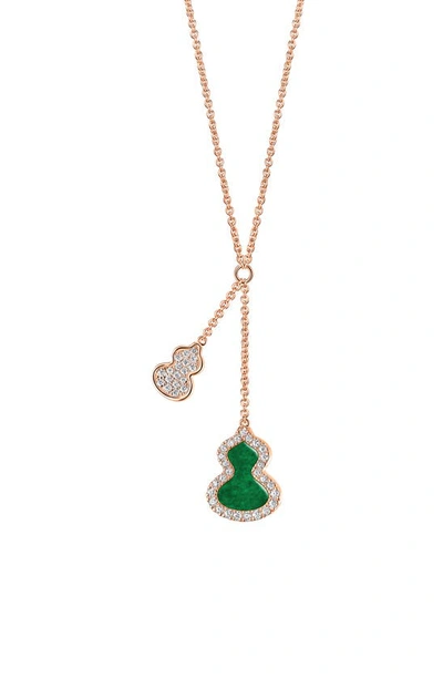 Qeelin Petite Wulu Jade & Diamond Pendant Necklace In Rose Gold