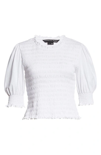 Shop Veronica Beard Langston Smocked Puff Sleeve Top In White