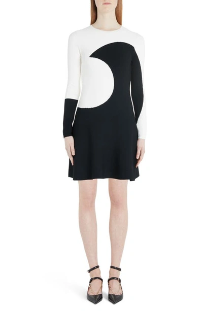 Shop Valentino Moon Inlay Long Sleeve Sweater Dress In 0an-ivory Black