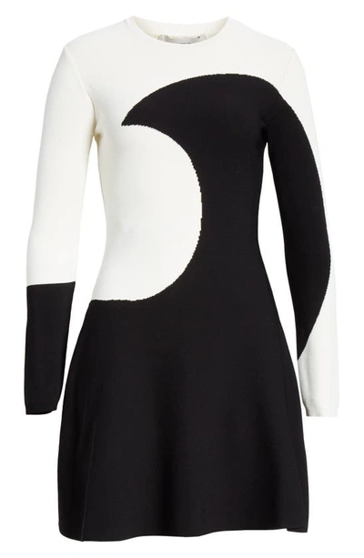 Shop Valentino Moon Inlay Long Sleeve Sweater Dress In 0an-ivory Black