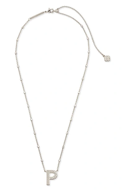 Shop Kendra Scott Initial Pendant Necklace In Rhodium Metal-p