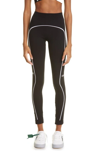 Shop Off-white Stencil Logo Seamless Leggings In Black White