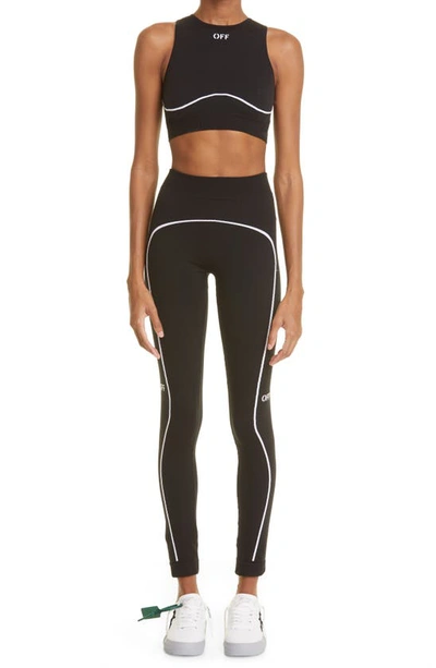 Shop Off-white Stencil Logo Seamless Leggings In Black White