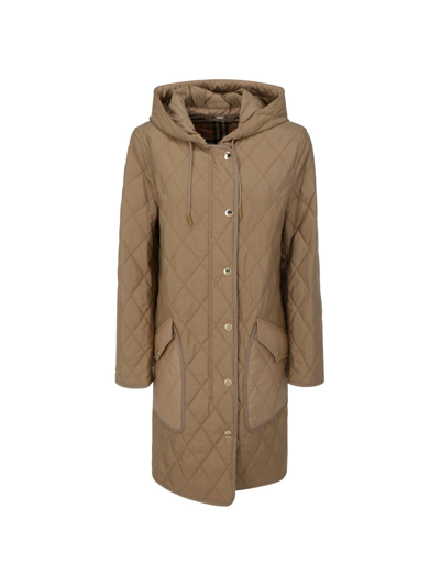 Shop Burberry Diamond Quilted Thermoregulated Hooded Coat In Beige
