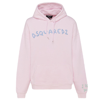 Shop Dsquared2 Logo Embroidered Drawstring Hoodie In Pink