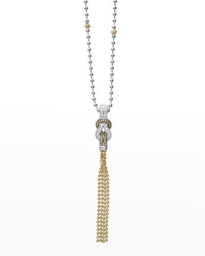 Shop Lagos Newport Diamond 70mm Knot Tassel Pendant Necklace In Ss 18k
