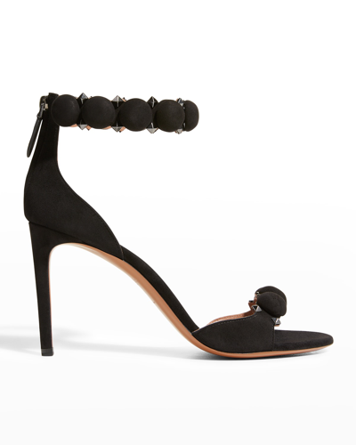 Shop Alaïa Bombe Stud Suede Ankle-wrap High-heel Sandals In Noir