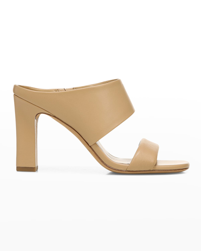 Shop Vince Quinn Leather Two Band Mule Sandals In Cappuccino
