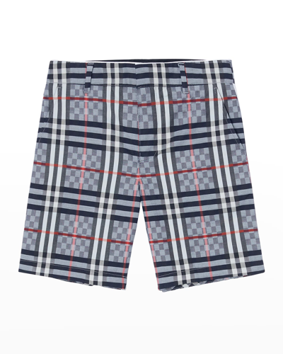 Shop Burberry Boy's Dizzy Checkerboard Woven Shorts In Pale Blue Ip Chec