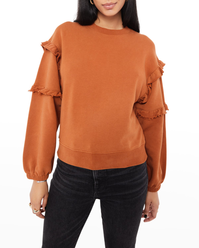 Shop Rebecca Minkoff Evelyn Ruffle-sleeve Sweatshirt In Terra