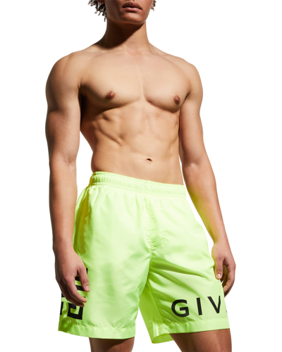 Shop Givenchy Men's Logo Swim Shorts In Fluo Yellow