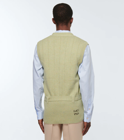 Shop Gucci Ribbed Wool Waistcoat In Salvia