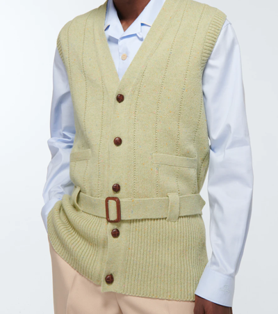 Shop Gucci Ribbed Wool Waistcoat In Salvia