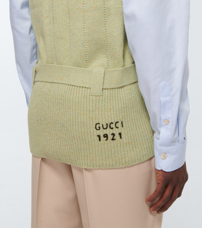 Shop Gucci Ribbed Wool Waistcoat In Salvia