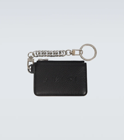 Shop Amiri Logo Leather Wallet With Keyring In Black