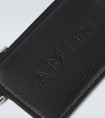 Shop Amiri Logo Leather Wallet With Keyring In Black