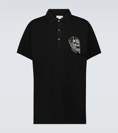 Shop Alexander Mcqueen Skull Cotton Polo Shirt In Black