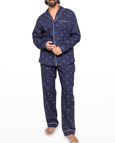 Shop Petite Plume Men's Anchor Cotton Pajama Set In Navy
