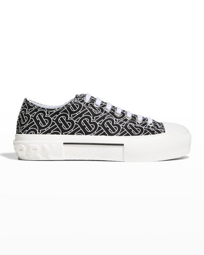 Shop Burberry Men's Jack Tb-monogram Low-top Sneakers In Black White