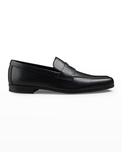 Shop John Lobb Men's Thorne Soft Textured Leather Penny Loafers In Black