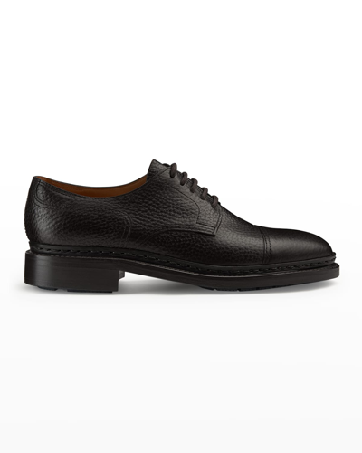 Shop John Lobb Men's Cap-toe Leather Derby Shoes In Black