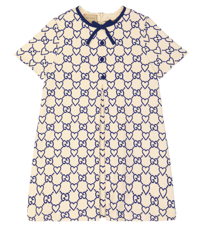 Shop Gucci Gg Embroidered Dress In Almond Flower/navy