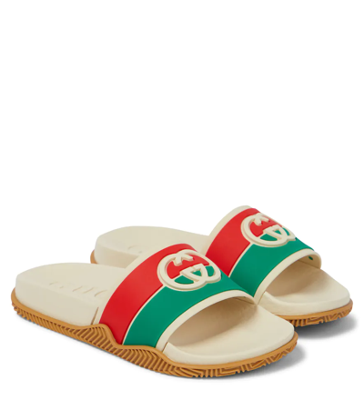 Shop Gucci Interlocking G Slides In My.whi-red-gre-m.whi