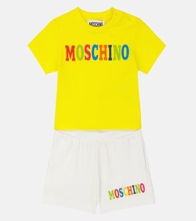 Shop Moschino Baby Cotton-blend T-shirt And Shorts Set In Optical White