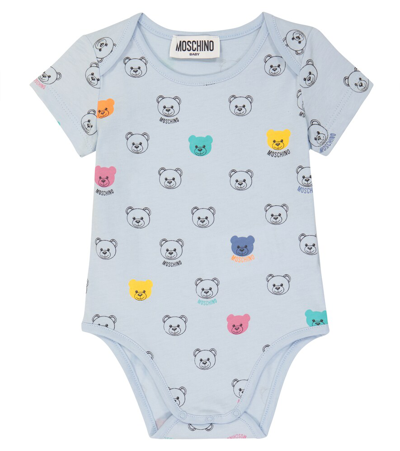 Shop Moschino Baby Set Of 2 Printed Cotton Bodysuits In Blue Bell Toy Heads