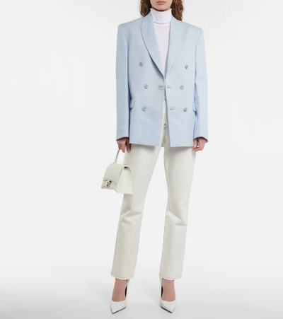Wardrobe.nyc Wool Double Breasted Blazer With Peak Lapel In Blue