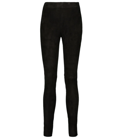 Shop Joseph High-rise Suede Leggings In Black